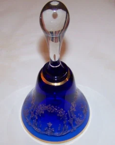 Bohemian Made In Czechoslovakia Blue/Gold/Clear Bell w/Label - Picture 1 of 2