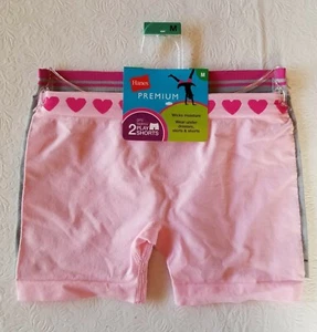 Hanes Play Shorts Wear Under Girl's 2 Pair Polyester Tagless M Pink Gray NWT - Picture 1 of 5