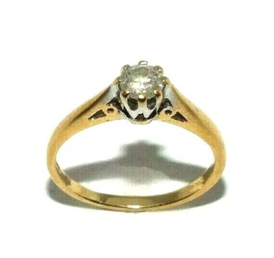 Femmes / 18ct or Jaune Bague Parure Avec Solitaire Diamant, Taille UK I 1/2 - Photo 1/4