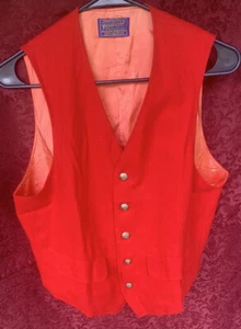 Vintage 1960’s Pendleton Red Virgin Wool Tuxedo Button Up Vest, Original Owner - Picture 1 of 4