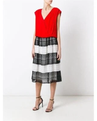 НОВАЯ $395 монохромная черно-белая кружевная трапециевидная юбка Alice Olivia Birdie 8/10 - Изображение 1 из 4