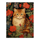 Stylish Ginger Striped Kitten Cat Red Amidst The Flowers Wall Art Poster Print