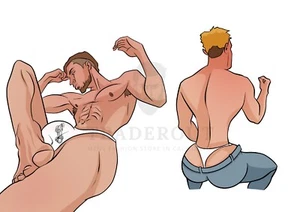 H.E.Arts Male Erotic Art custom Print Mens white freddy thong underwear size L - Picture 1 of 12