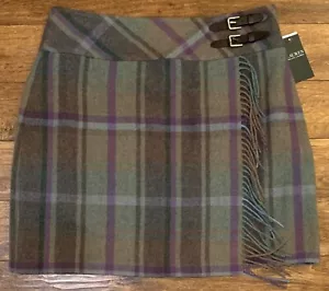 Minigonna Ralph Lauren donna a quadri con frange misto lana tweed taglia 10 nuova con etichette - Foto 1 di 5