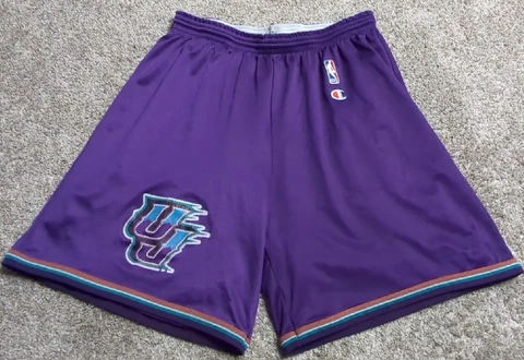 Vintage Utah Jazz Champion Shorts 1990s Karl Malone John Stockton Inseam 8" XL Cover