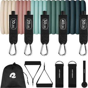 Retrospec Train Resistance Bands Set 5pc Workout Bands w/ Handles, Door Anchor - Picture 1 of 6