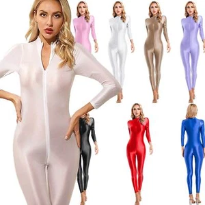 Women Full Body Leotard Zipper Up Gymnastics Jumpsuit Romper Yoga Teddy Unitard - Picture 1 of 75