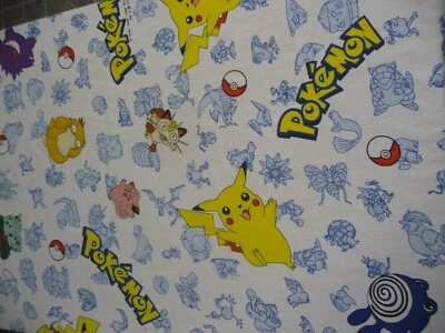Vintage POKEMON Twin flat sheet anime fabric 90s Pikachu Springs excellent cond. - Image 1 of 4
