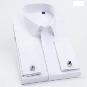 Herren Kleid Shirts Langarm französische Manschette formelles Geschäft mit Manschettenknöpfen Shirts - Bild 1 von 4