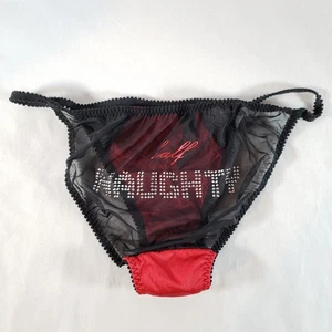 Victoria's Secret Sexy Little Things Satin String Bikini Medium Red Sheer Black - Picture 1 of 4