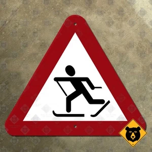 Norway skier warning highway sign road sign red white ski mountain nature 13x11 - Picture 1 of 2