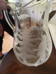 Etched Crystal Pitcher with 8 Etched Wine Glasses, Hunt Scene. - Picture 1 of 13