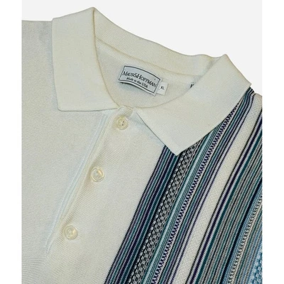 Maus & Hoffman Men's Polo Shirt XL Ivory Knit Stripe Made in USA Short Sleeve - Image 1 of 4