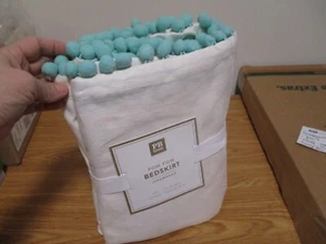 Pottery Barn Teen Pom Pom Bed Skirt Twin 18" Drop Pool Blue #9745E 1 Tiny Spot - Picture 1 of 18