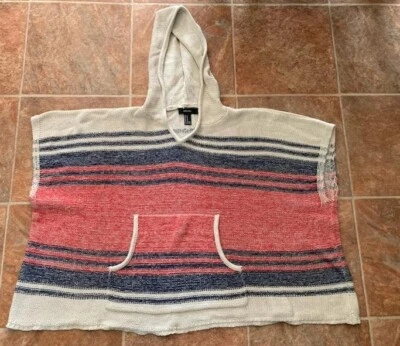 Forever 21 Womens Poncho Knit Sweater Size Med Red Black Beige - Image 1 of 3