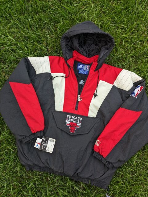 Vintage 90s Chicago Bulls Starter Jacket with Fur Lined Hood - ShopperBoard