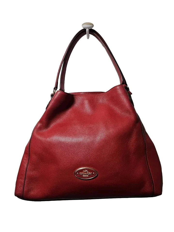 Coach 33547 Edie Pebble Leather Shoulder Bag Handbag Cardinal Red Hobo - Image 1 of 4