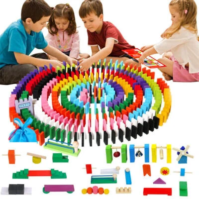 480X Colourful Dominoes Wooden Building Block Kits Kids Family  Educational Toys - Image 1 of 4