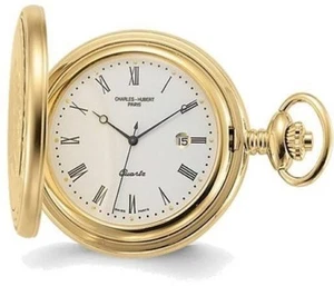 Charles Hubert Gold-Finish Off-White Dial with Date Pocket Watch - Picture 1 of 4