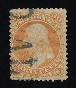 ORIGINAL SCOTT #71 F-VF USED 1861 ORANGE NBNC SKINNER-ENO "PAID ALL" CANCEL - Bild 1 von 3
