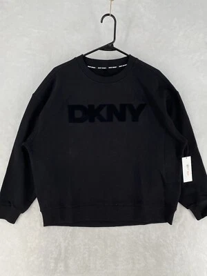 DKNY Sweater Women's XS Black Sport Oversized Pullover Puff Print Loose NEW $70 - Image 1 of 4