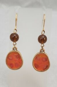 Chico's Orange Sparkle Enameled Brushed Gold Tone Dangle Pierced Earrings