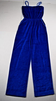 Vintage Velour Jumpsuit Sz S/M 60s DeWeese Electric Blue Soft Textured Shelf Bra - Image 1 of 4