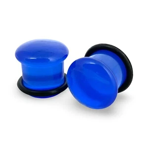 Pair of Blue Single Flare Glass Plugs set gauges PICK YOUR SIZE - Picture 1 of 4
