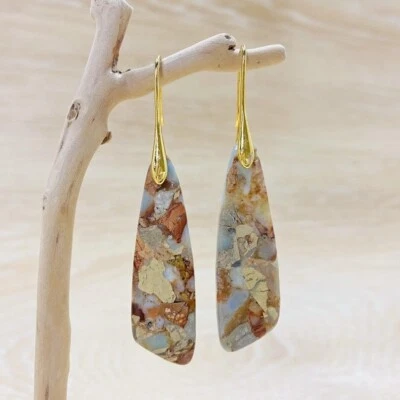 Pendientes colgantes de sedimentos marinos, pendientes de piedra natural, pendientes curativos Foto 1 de 4