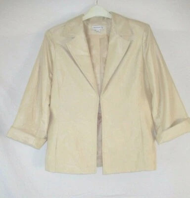 Susan Graver 夹克外套 M 码米色 3/4 袖单钩职业女式 EE344 — 第 1/4 张图片