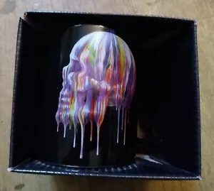 Dripping Coloured Skull Black Mug Ceramic 10cm New Boxed Funky Gift Item - Foto 1 di 3