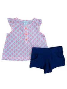 Carters Infant Girls White & Orange Shirt & Blue Shorts 2 Piece Summer Outfit - Picture 1 of 1