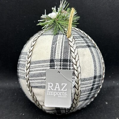 Ornamento de bola xadrez Raz Imports 6" #4016135 NOVO com etiqueta xadrez preto e branco - Imagem 1 de 4