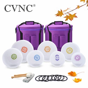 432Hz 8"-14" Set of 7 Perfect Pitch Chakra Crystal Singing Bowl with Carry Case - Picture 1 of 8