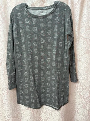 Vestido de pijama para mujer talla XS de Sonoma patrón de taza de café gris con corazones rojos Foto 1 de 2