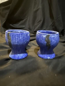 mccarty pottery mississippi Old Blue Glaze Set 2 Short Wine Goblets 3 1/2 In - Picture 1 of 8