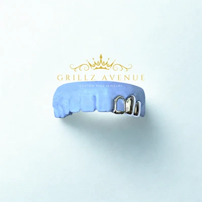 Parrilla de ajuste personalizado 3 piezas Jane lisa con cara abierta (plata de ley 925) Foto 1 de 4