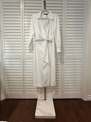 Zara white long sleeve dress with buckle belt size Large - Image 1 of 4
