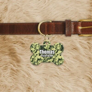 Personalised Camouflage ID Tags Custom Metal Dog Name Tag Bone Shaped - Picture 1 of 1