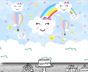 RAINBOW WHITE PERSONALISED BIRTHDAY PARTY SUPPLIES BANNER BACKDROP DECORATION - Bild 1 von 4