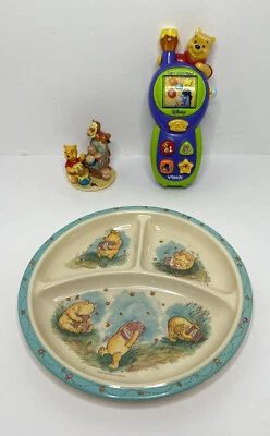 Disney Winnie The Pooh Vtech Call N Learn Toy Phone W/ Kids Plate & Figurine EUC - Image 1 of 4