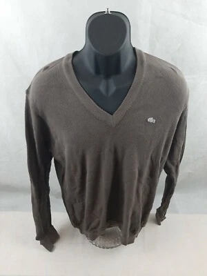 Suéter de manga larga con cuello en V marrón Lacoste para hombre talla 6 Foto 1 de 4