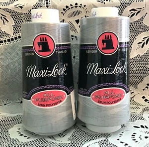 NEW 2 Gray maxi-lock 3000Yd spools 100% polyester overlock sewing thread TEX 27 - Picture 1 of 3