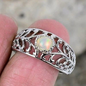Genuine Ethiopian Fire Opal Ring 925 Sterling Silver Ring For Women Dainty Gift - Picture 1 of 4