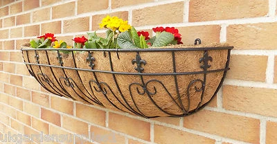 RUDDINGS WOOD Window Box Planter Metal Garden Trough Boxes Basket 36" (90cm) Fleur de lys