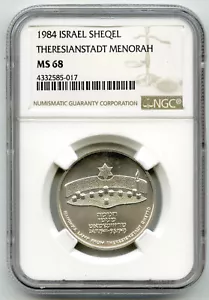 1984 Israel Sheqel Theresianstadt Menorah Coin NGC MS 68 Certified - K986 - Picture 1 of 2
