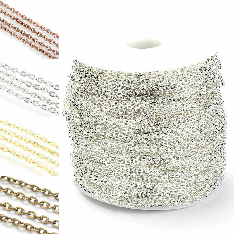 109yds/Roll Unwelded Iron Cross Chains Oval Link Popular String Craft 3x2x0.6mm - Image 1 of 1