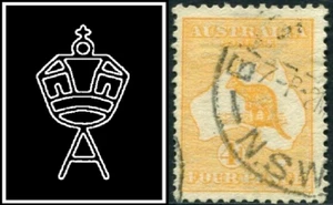 Estampilla canguro Australia 1913 4d naranja primera marca de agua buena a fina usada - Imagen 1 de 1