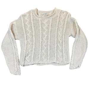 Garnet Hill Women's Cable Knit Linen-Cotton Sweater M Cropped Roll Neck - Picture 1 of 10