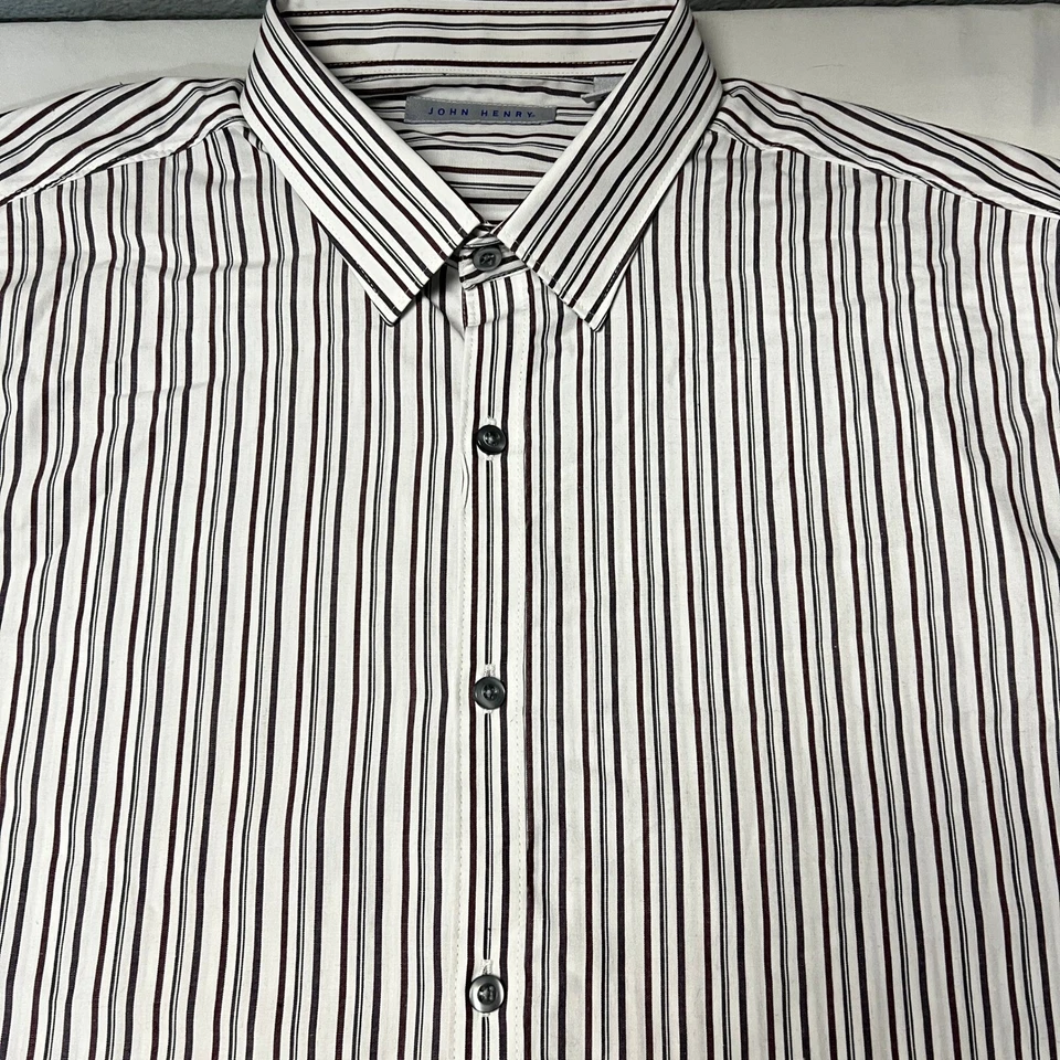 John Henry White Black Striped Dress Shirt Long Sleeve Button Up Career Casual L - Image 1 of 4